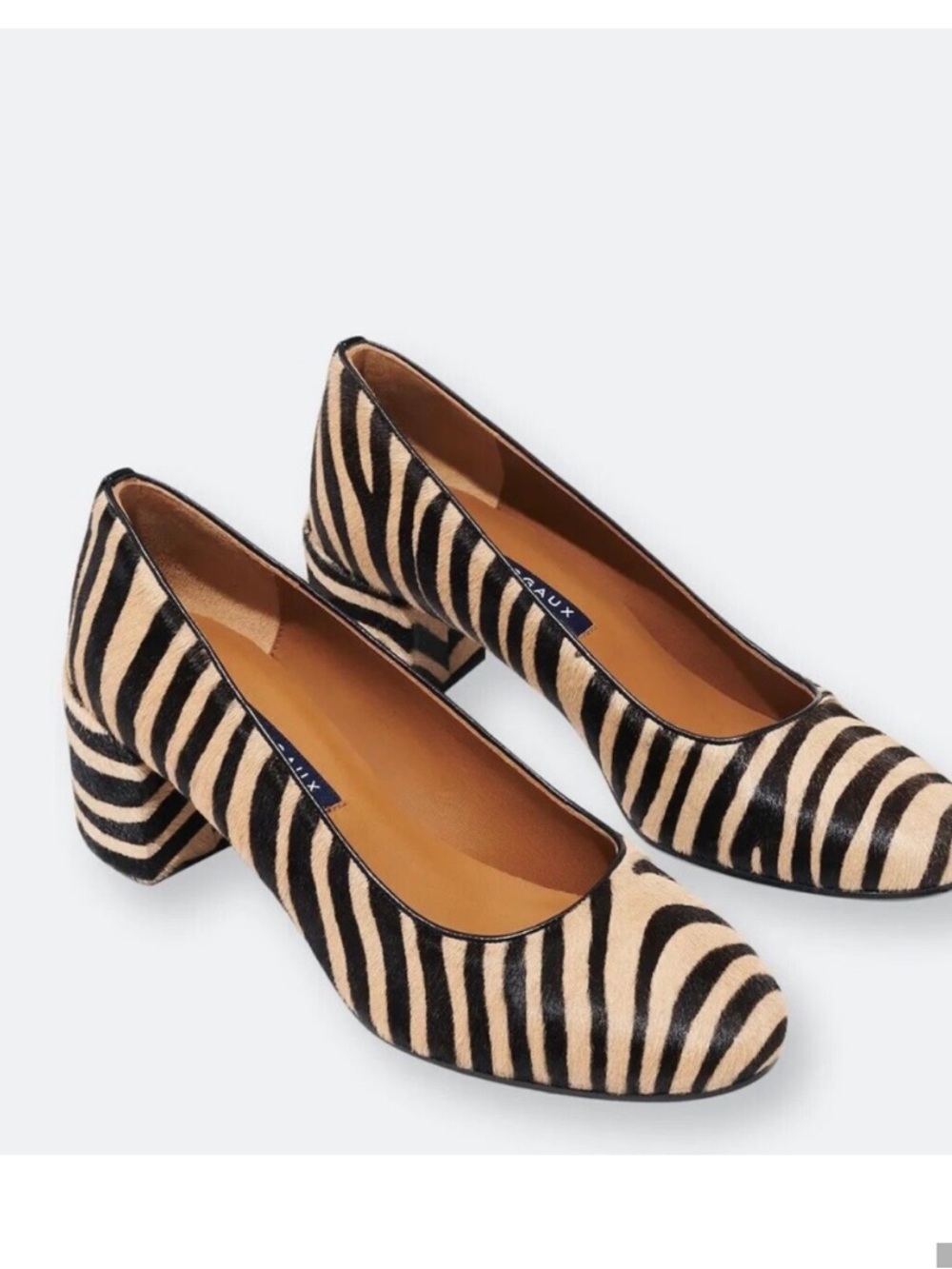 Margaux Zebra-Pattern Block Heel Pump in Black and Cream